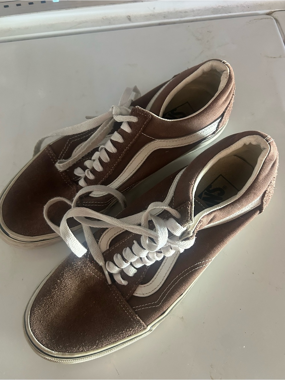 Vans Brown and White Low Top Sneakers